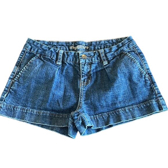 American Rag Blue Denim Pleated Jeans Shorts Juniors Size 7 Trouser Short - Picture 1 of 10